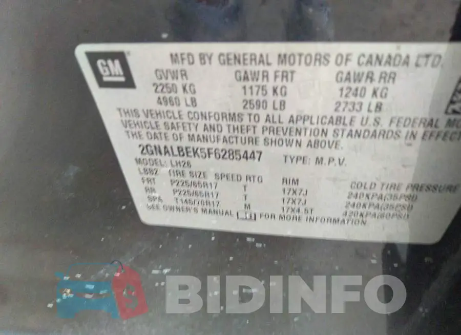 2GNALBEK5F6285447 Photo# 9