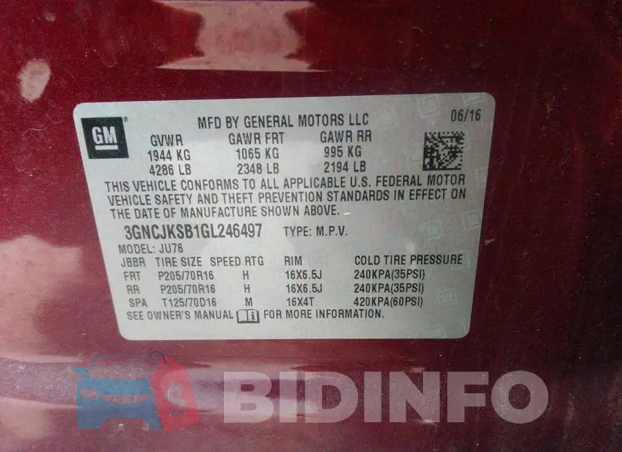 3GNCJKSB1GL246497 Photo# 9