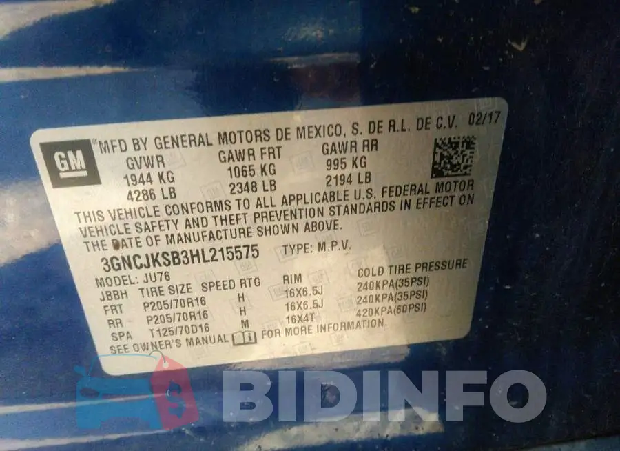3GNCJKSB3HL215575 Photo# 9