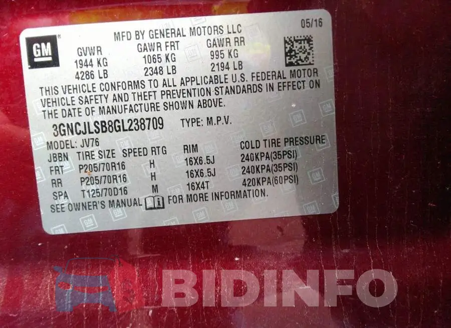 3GNCJLSB8GL238709 Photo# 9