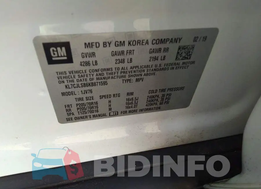 KL7CJLSB6KB871595 Photo# 9