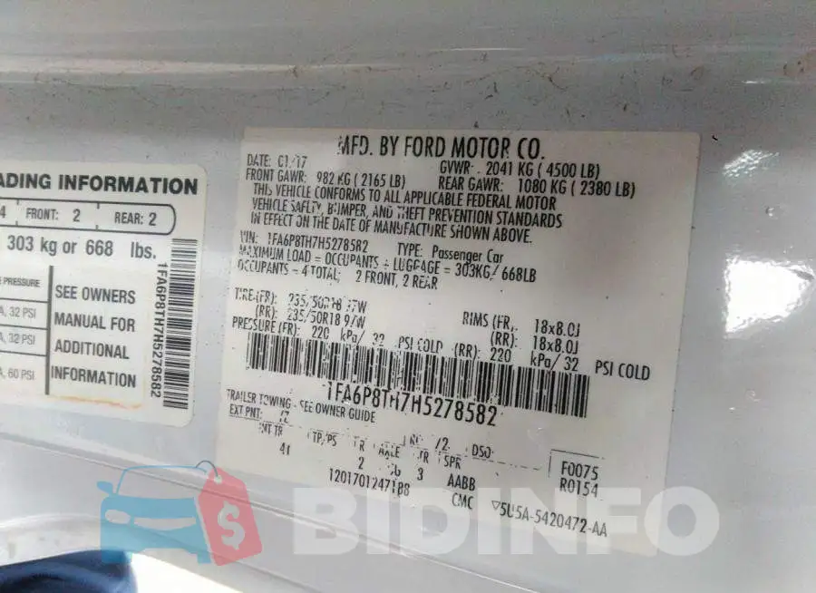 1FA6P8TH7H5278582 Photo# 9