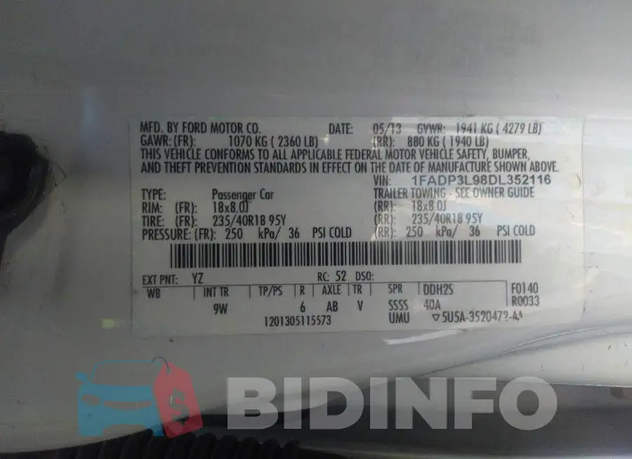 1FADP3L98DL352116 Photo# 9