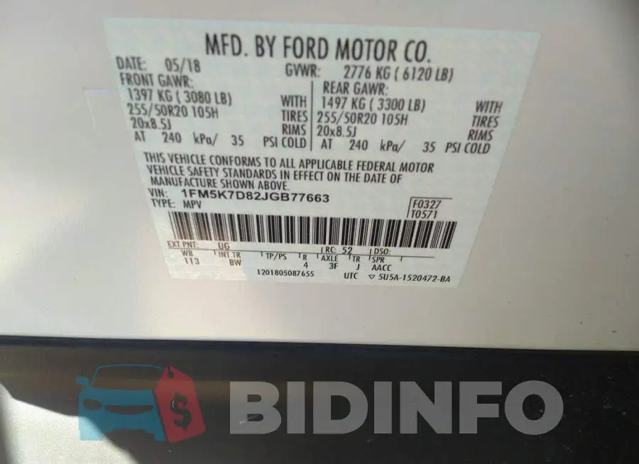 1FM5K7D82JGB77663 Photo# 9