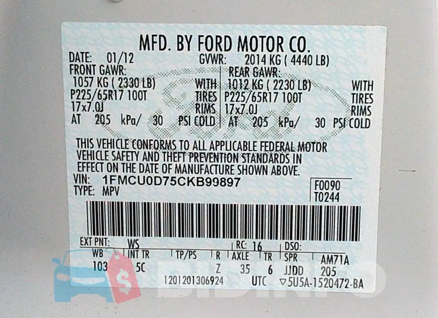 1FMCU0D75CKB99897 Photo# 9