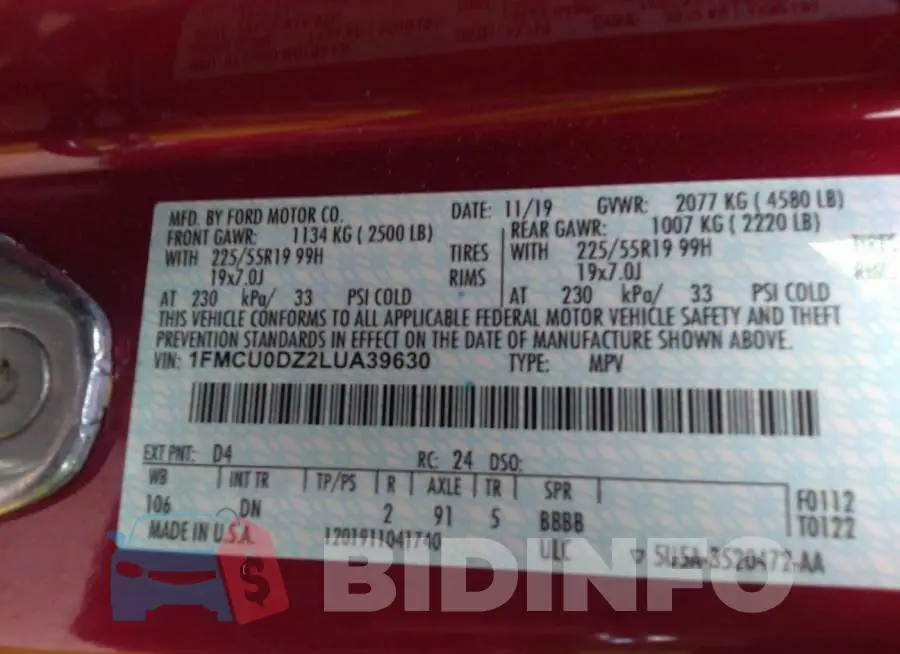1FMCU0DZ2LUA39630 Photo# 9