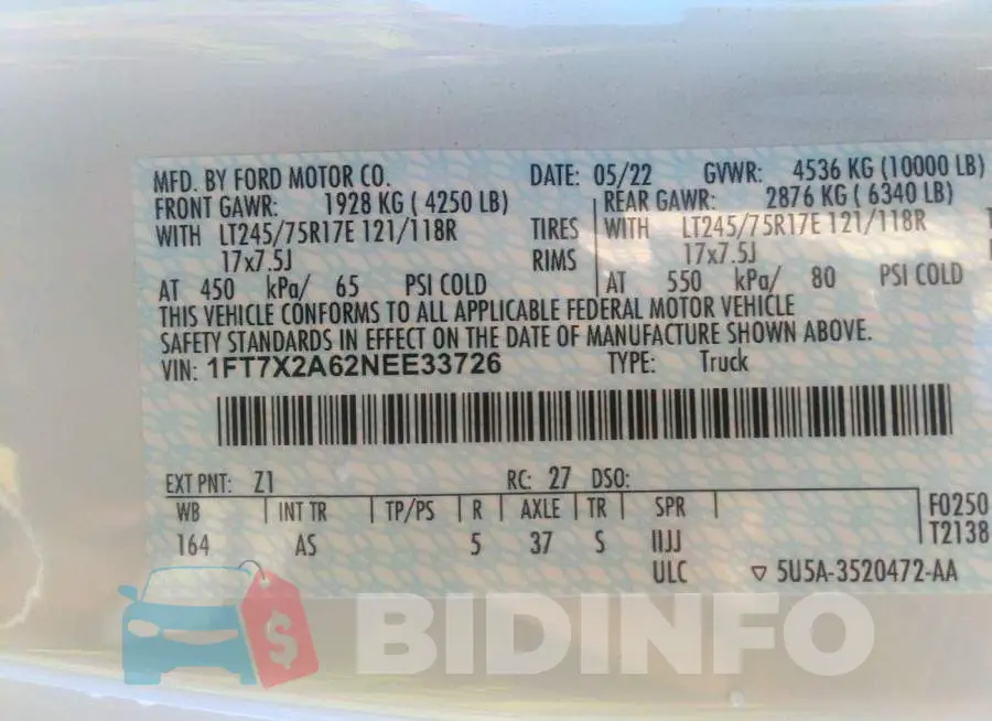 1FT7X2A62NEE33726 Photo# 9
