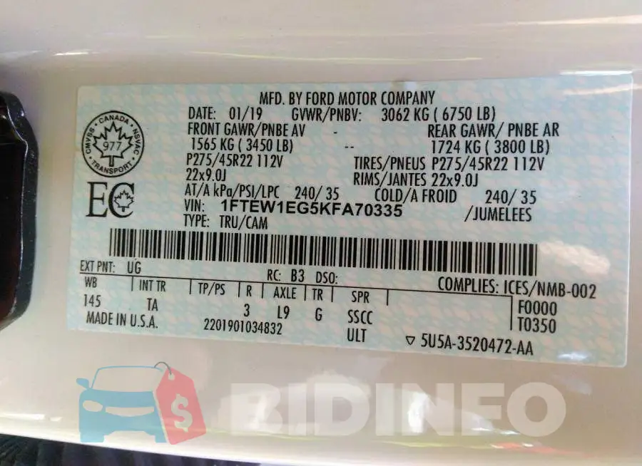 1FTEW1EG5KFA70335 Photo# 9