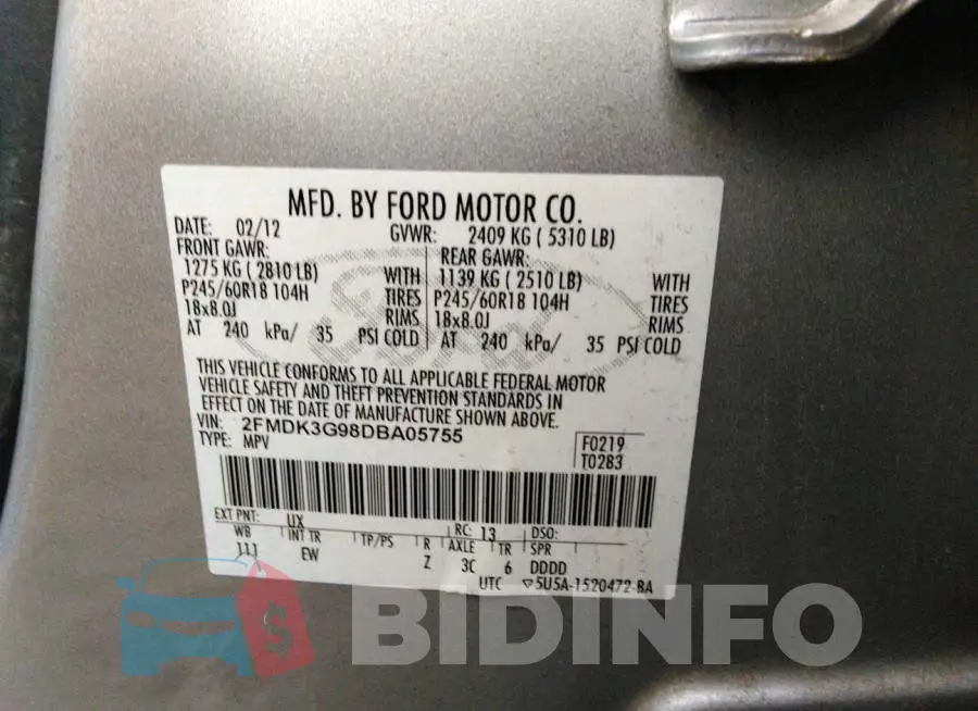 2FMDK3G98DBA05755 Photo# 9