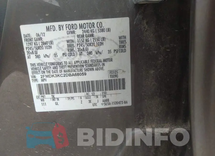 2FMDK3KC2DBA68059 Photo# 9