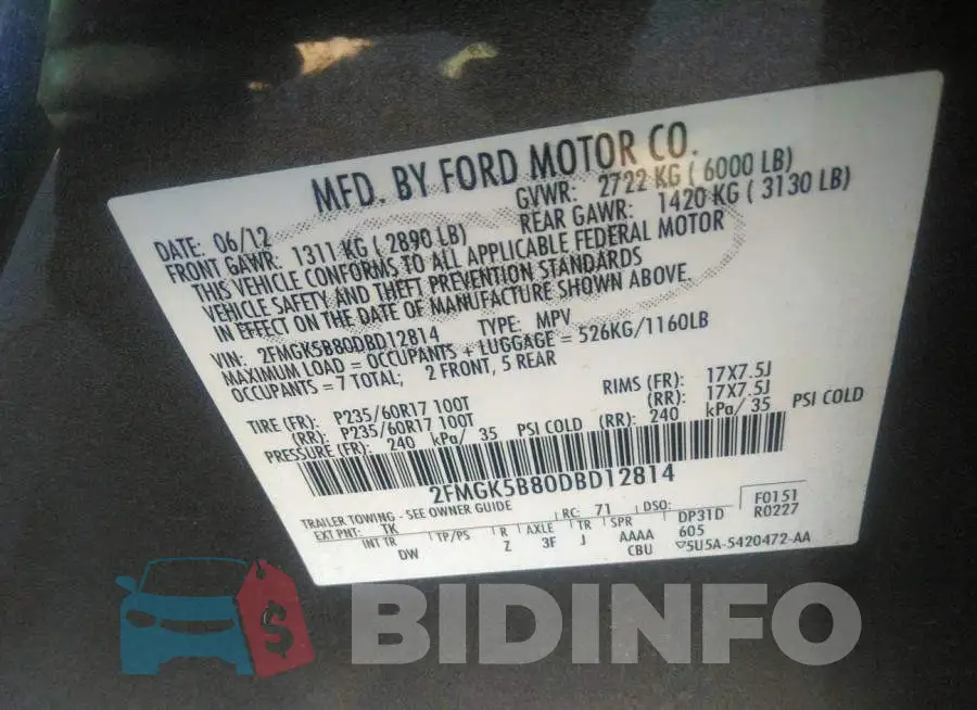 2FMGK5B80DBD12814 Photo# 9
