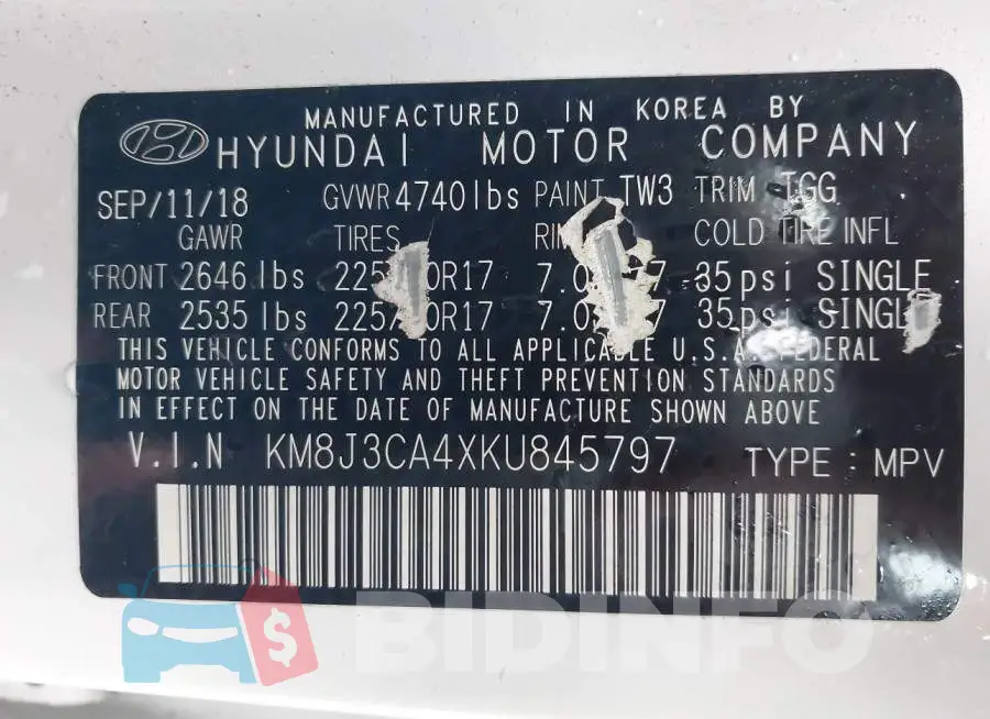 KM8J3CA4XKU845797 Photo# 9