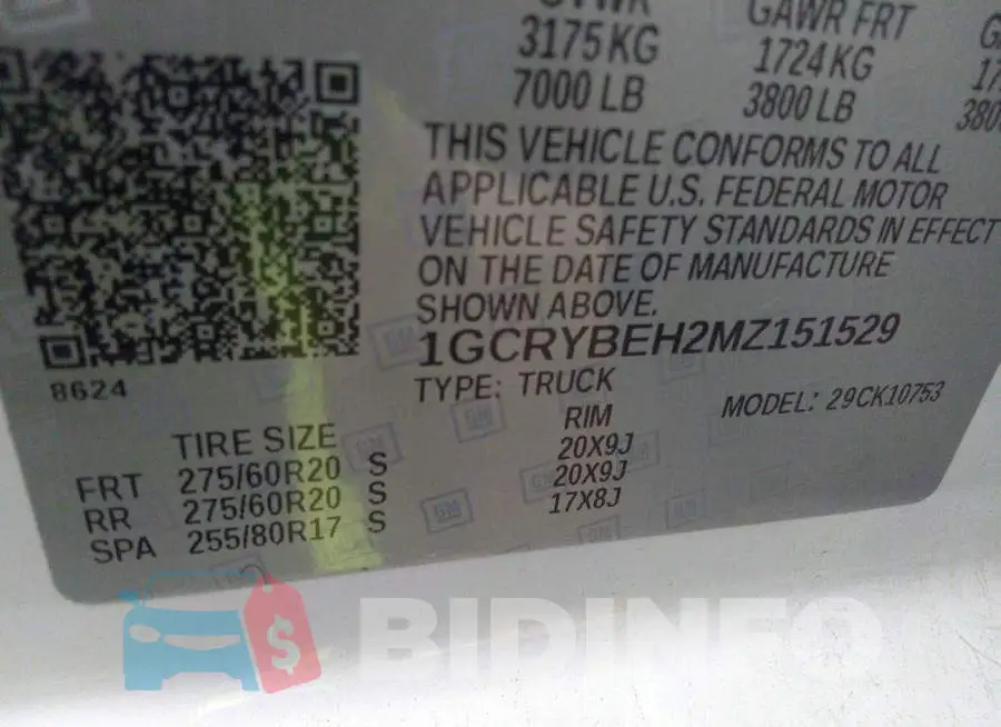 1GCRYBEH2MZ151529 Photo# 9