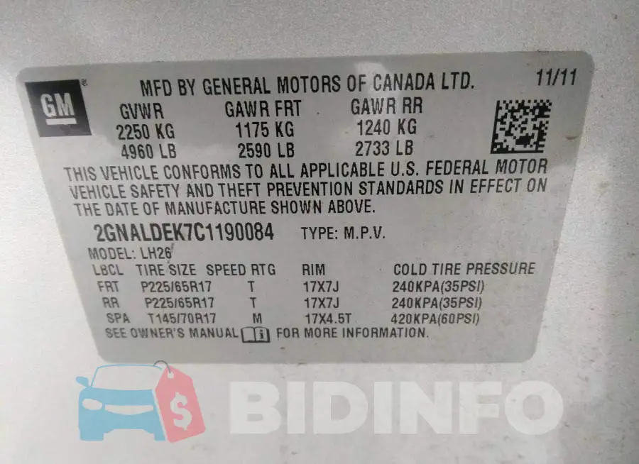 2GNALDEK7C1190084 Photo# 9