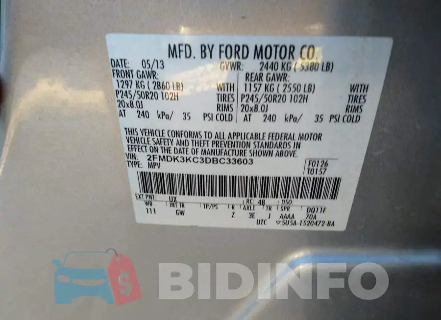2FMDK3KC3DBC33603 Photo# 9