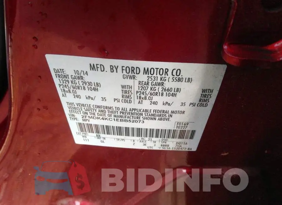 2FMDK4KC1EBB52073 Photo# 9