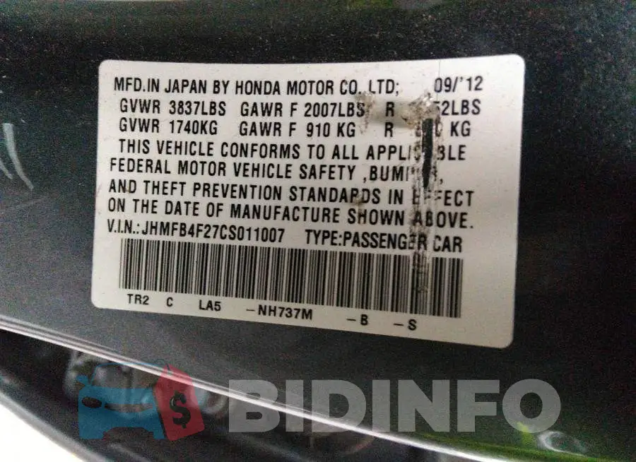 JHMFB4F27CS011007 Photo# 9