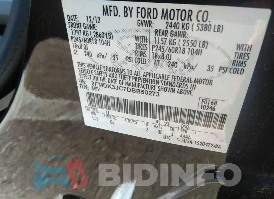 2FMDK3JC7DBB50273 Photo# 9