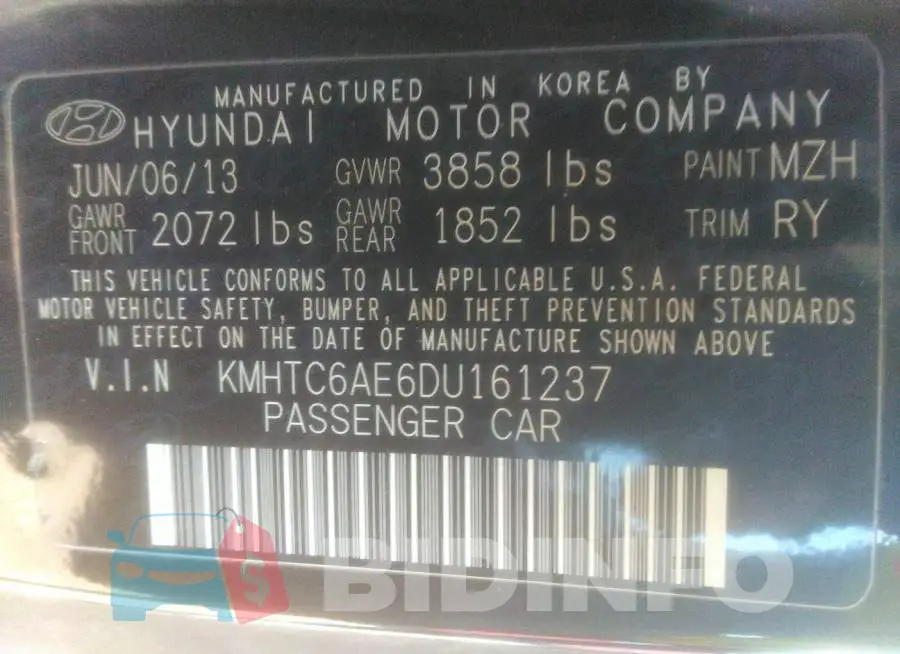 KMHTC6AE6DU161237 Photo# 9