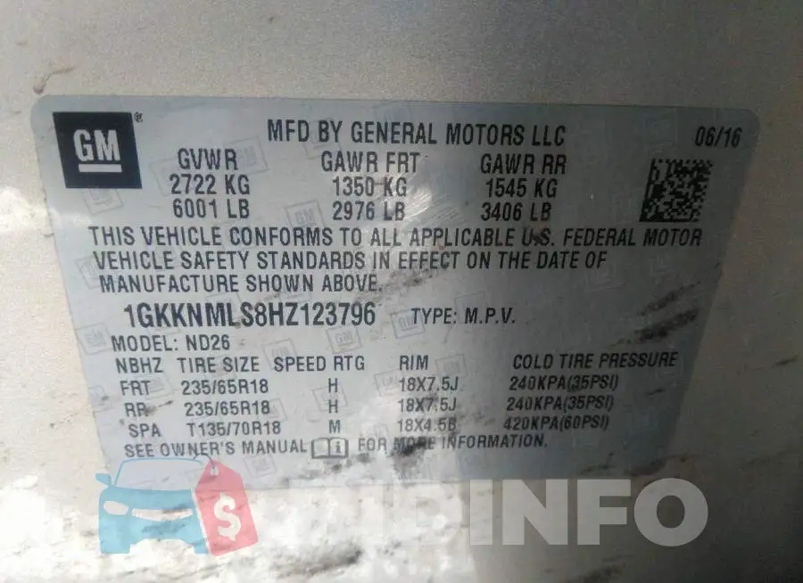 1GKKNMLS8HZ123796 Photo# 9