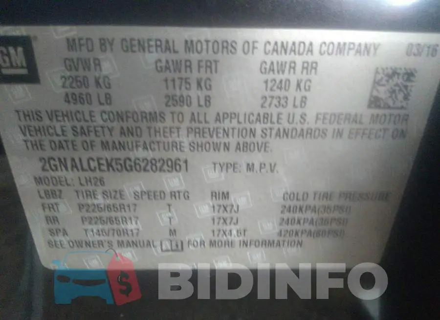 2GNALCEK5G6282961 Photo# 9