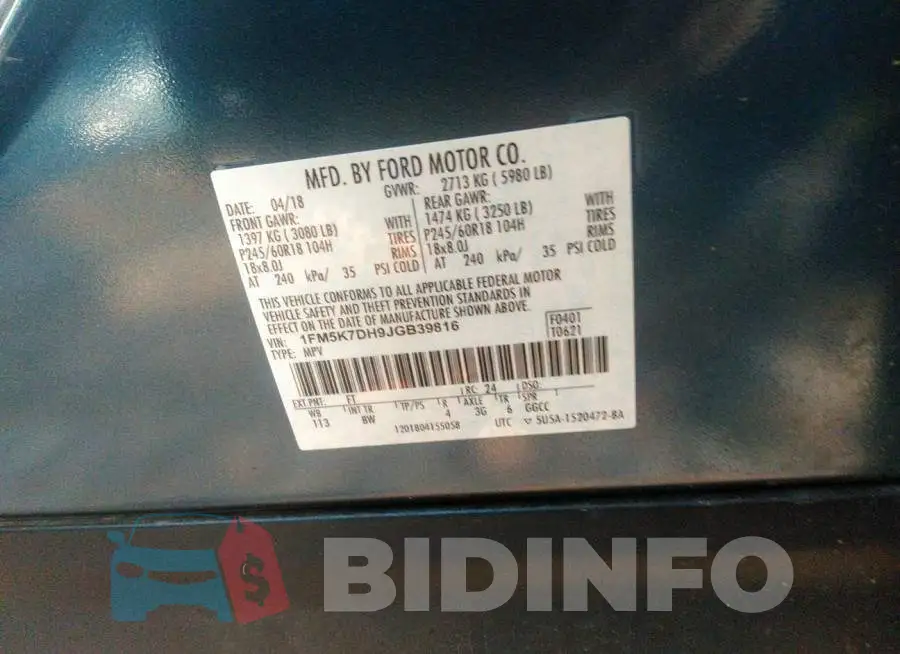 1FM5K7DH9JGB39816 Photo# 9