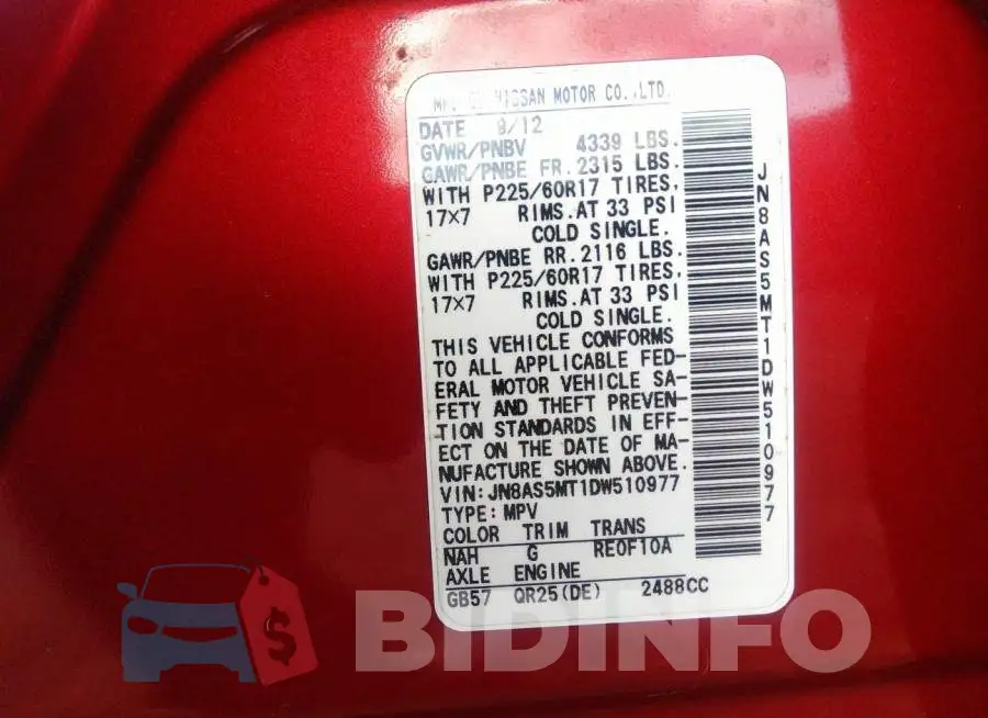 JN8AS5MT1DW510977 Photo# 9