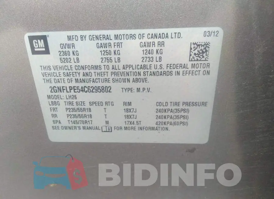 2GNFLPE54C6295802 Photo# 9