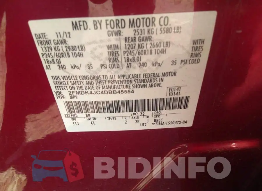 2FMDK4JC4DBB45554 Photo# 9