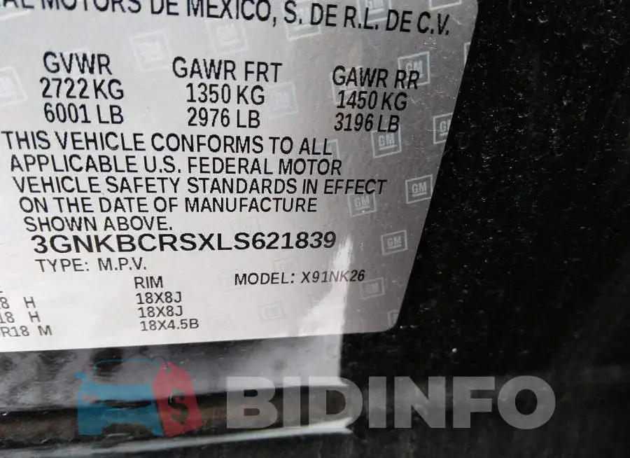 3GNKBCRSXLS621839 Photo# 9