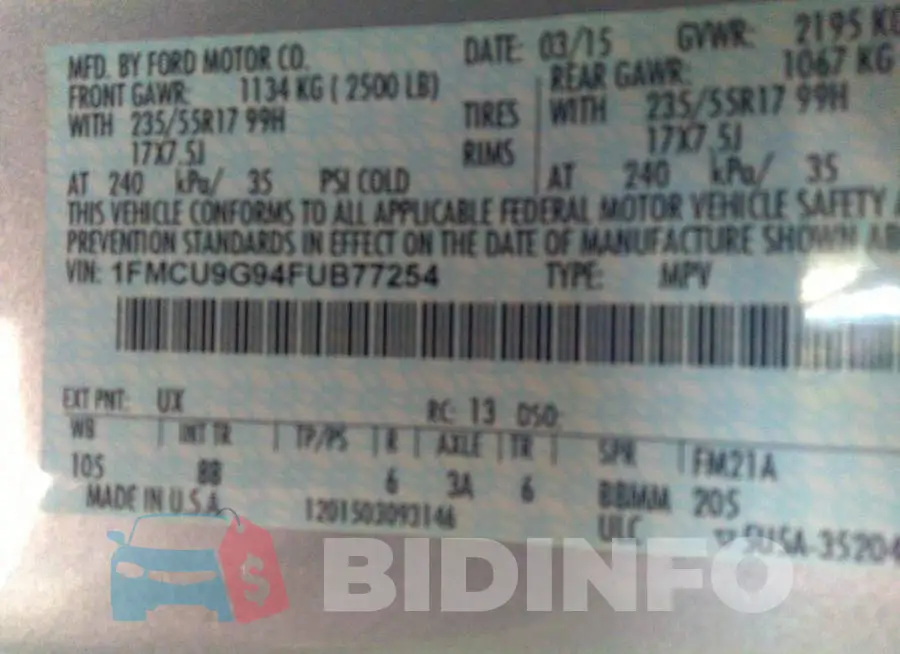 1FMCU9G94FUB77254 Photo# 9