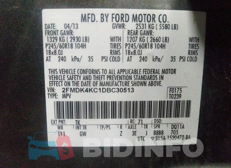 2FMDK4KC1DBC30513 Photo# 9