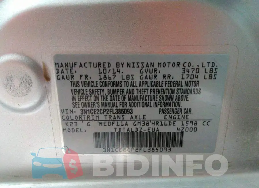 3N1CE2CP2FL385093 Photo# 9