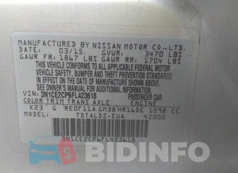 3N1CE2CP6FL423618 Photo# 9