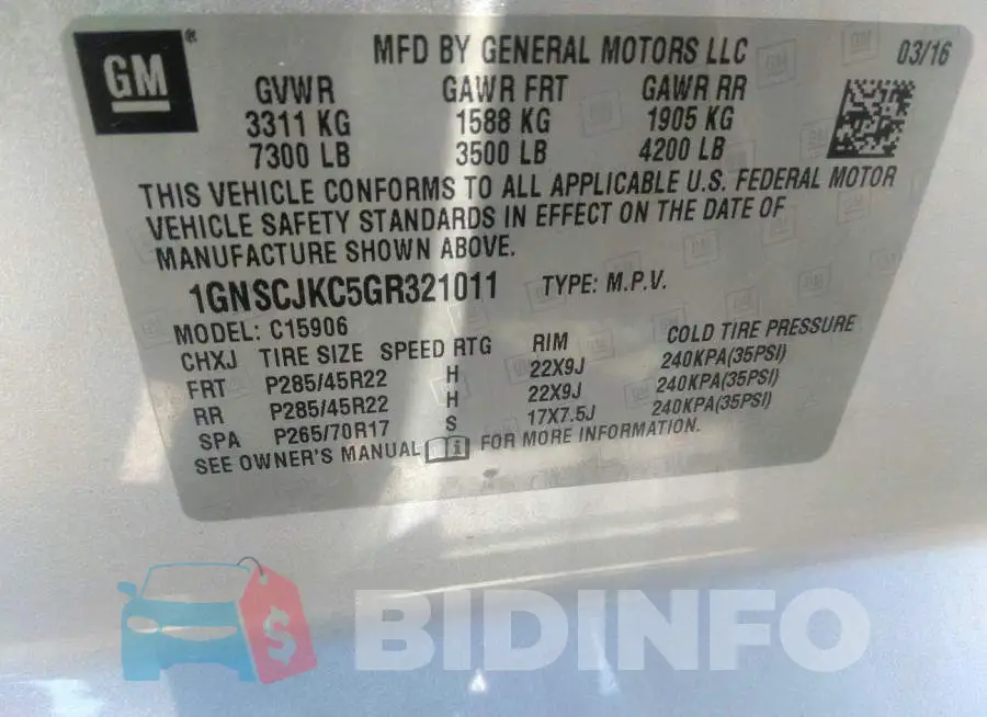 1GNSCJKC5GR321011 Photo# 9