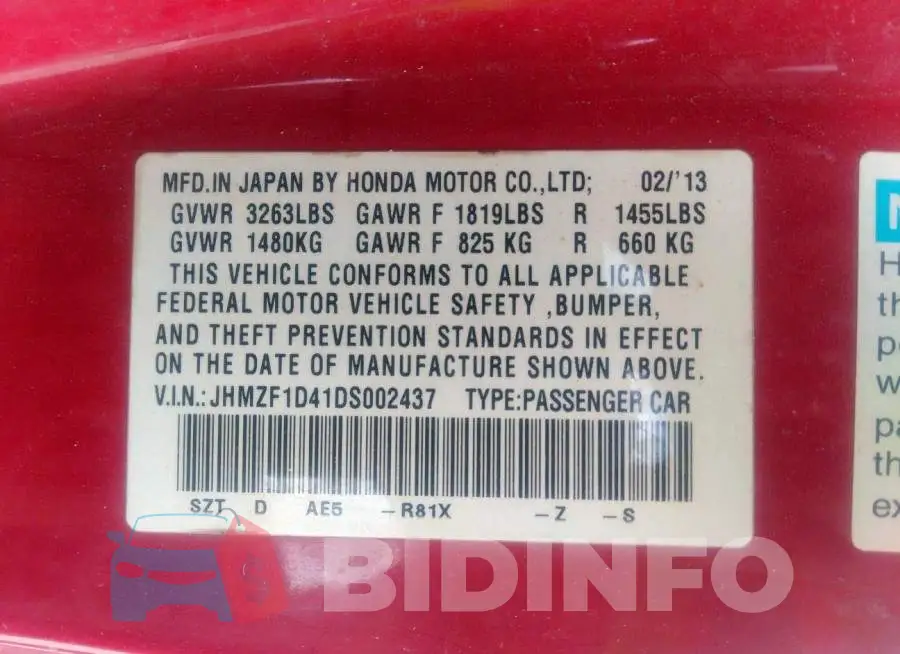JHMZF1D41DS002437 Photo# 9