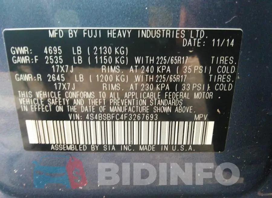 4S4BSBFC4F3267693 Photo# 9