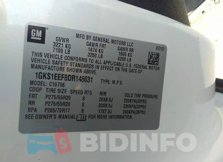 1GKS1EEF8DR148631 Photo# 9
