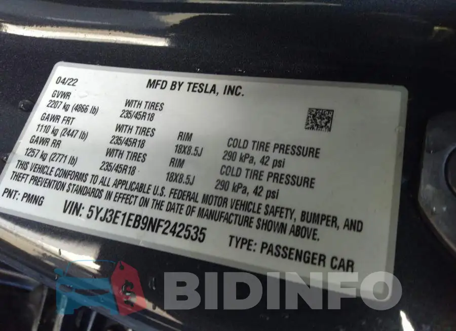 5YJ3E1EB9NF242535 Photo# 9