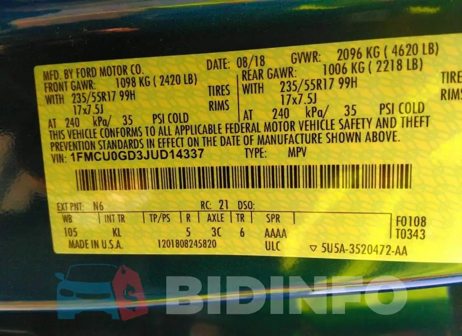 1FMCU0GD3JUD14337 Photo# 9