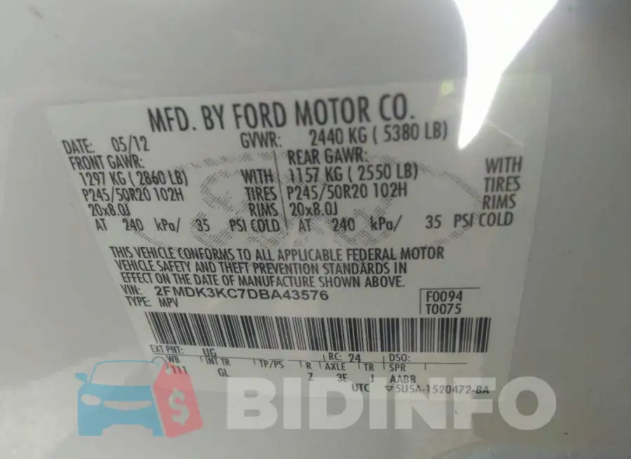 2FMDK3KC7DBA43576 Photo# 9