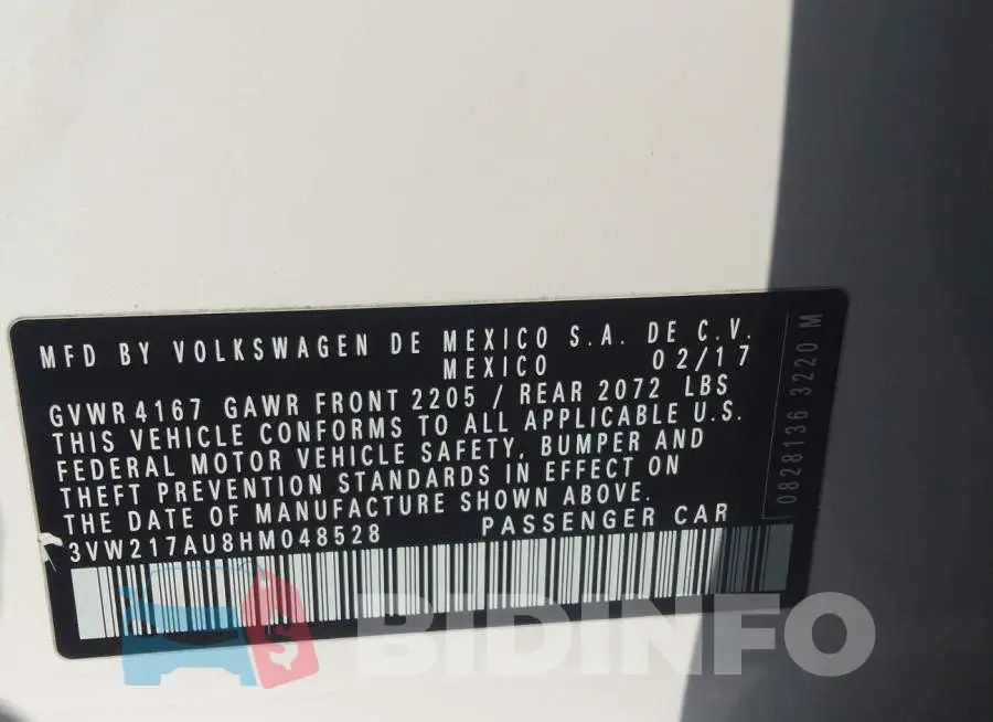 3VW217AU8HM048528 Photo# 9