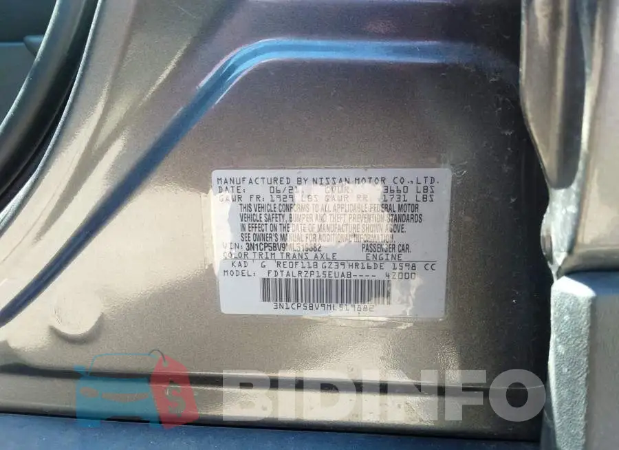 3N1CP5BV9ML519882 Photo# 9