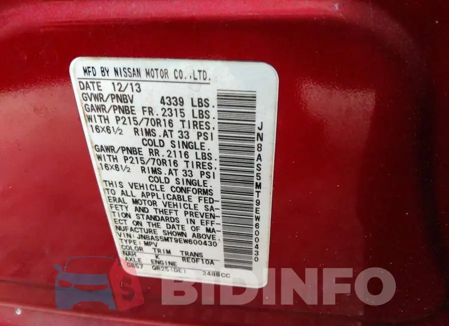JN8AS5MT9EW600430 Photo# 9