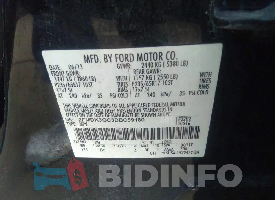 2FMDK3GC3DBC59160 Photo# 9