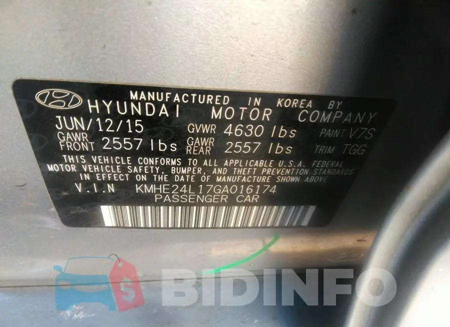 KMHE24L17GA016174 Photo# 9