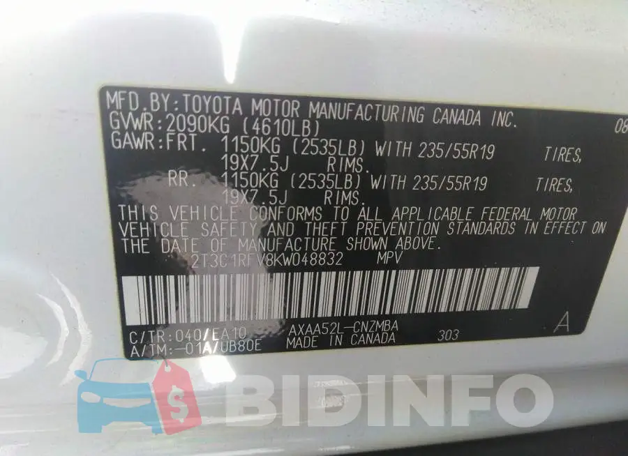 2T3C1RFV8KW048832 Photo# 9