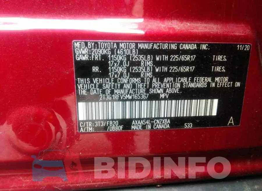 2T3G1RFV5MW165367 Photo# 9