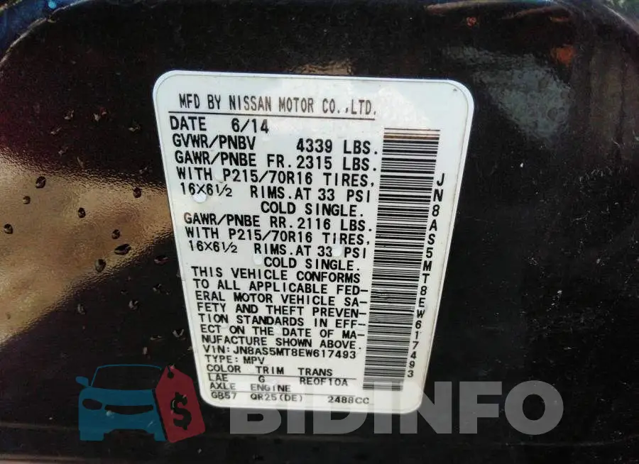 JN8AS5MT8EW617493 Photo# 9