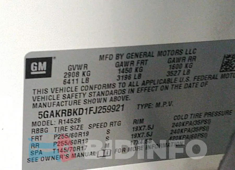 5GAKRBKD1FJ259921 Photo# 9
